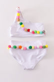 Multicolored pom pom 2pc swimsuit