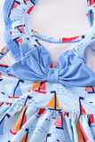 Blue sailboat print girl swimsuit