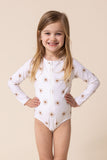 White floral print rashguard girl swimsuit