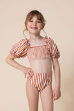 Terracotta stripe smocked 2pc girl swimsuit (size run small, go up 2-3 sizes)