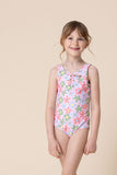Floral print tie one piece girl swimsuit
