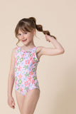Floral print tie one piece girl swimsuit