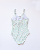 Green daisy print one piece women swimsuit