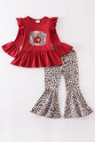 Maroon ruffle leopard "JOY" bell set
