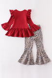 Maroon ruffle leopard "JOY" bell set