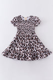 Leopard smocked girl dress mommy&me